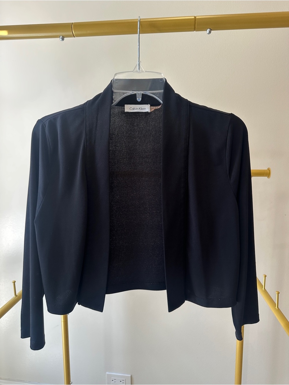 Calvin Klein Black Open-Front Cropped Cardigan in DriFit like fabric